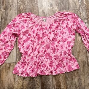 NWOT Wonderly Pink Floral Blouse